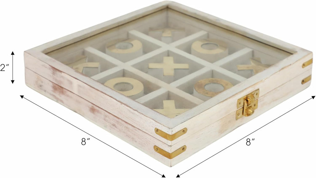 Wooden Tic Tac Toe Game 8" with Glass Lid
