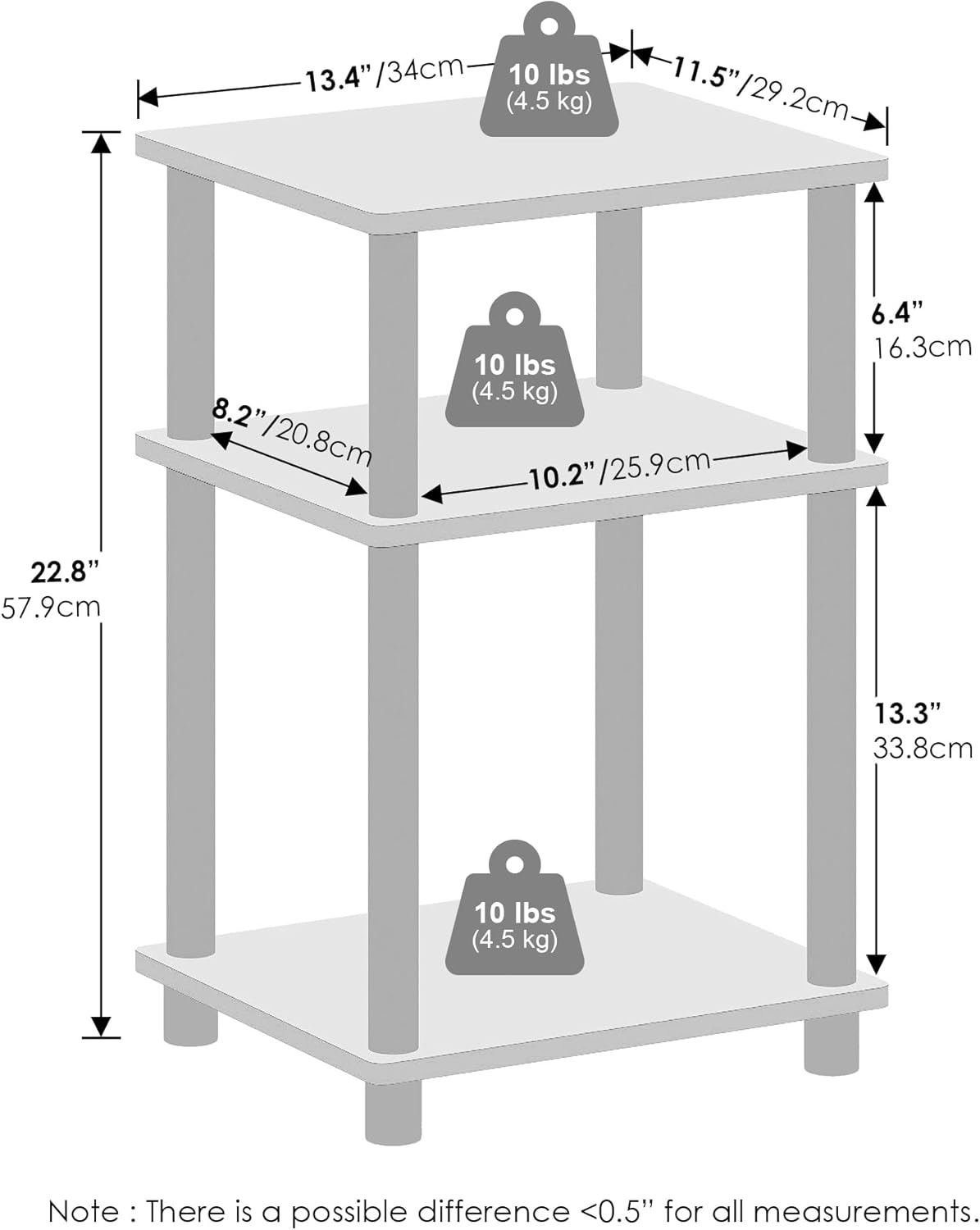 3-Tier Open Storage Nightstand