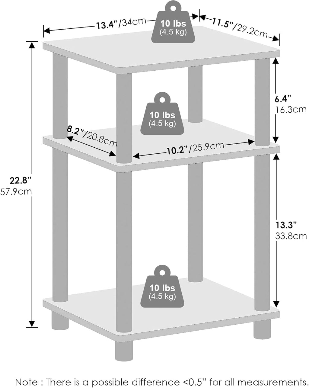 3-Tier Open Storage Nightstand