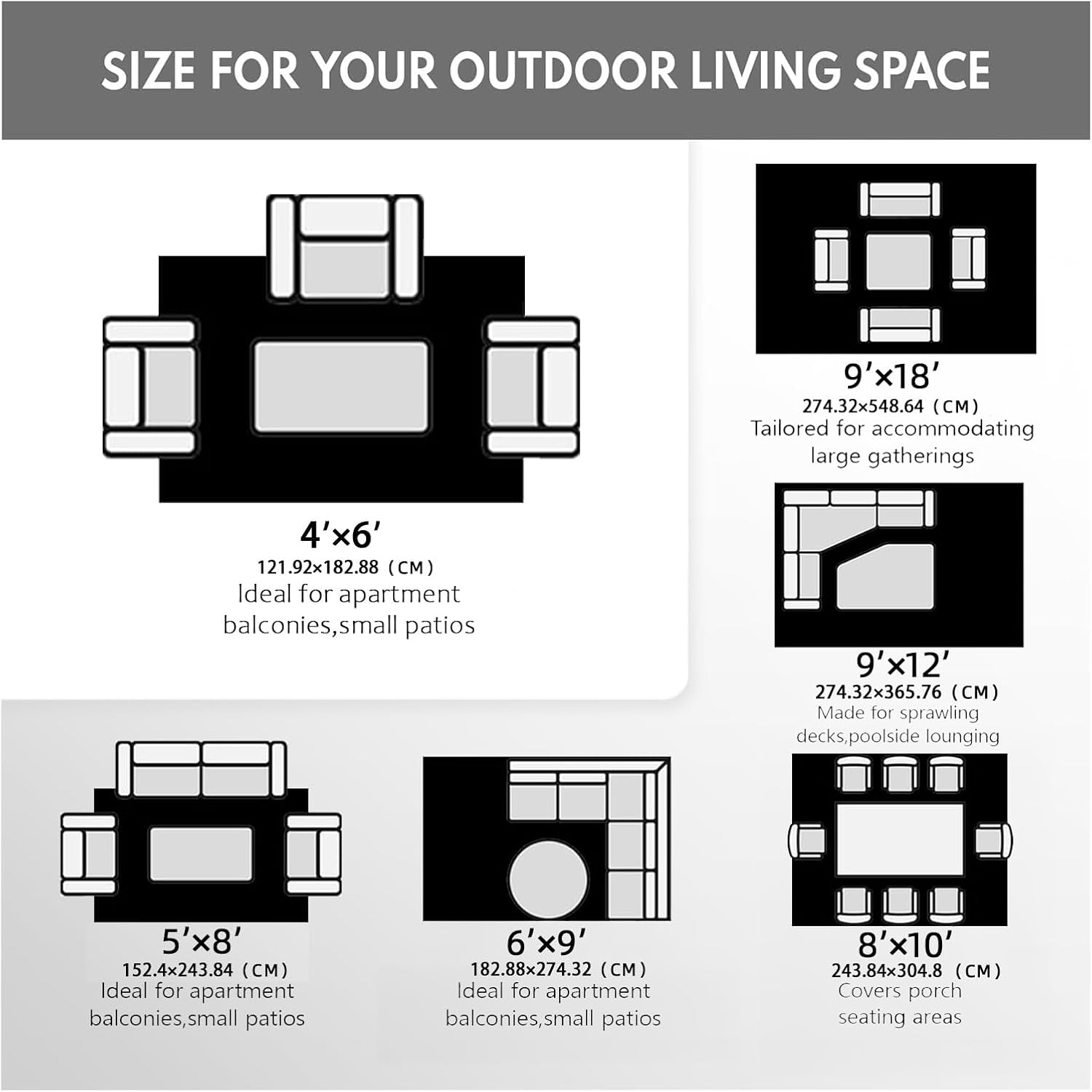 5x8ft Reversible Outdoor Rug