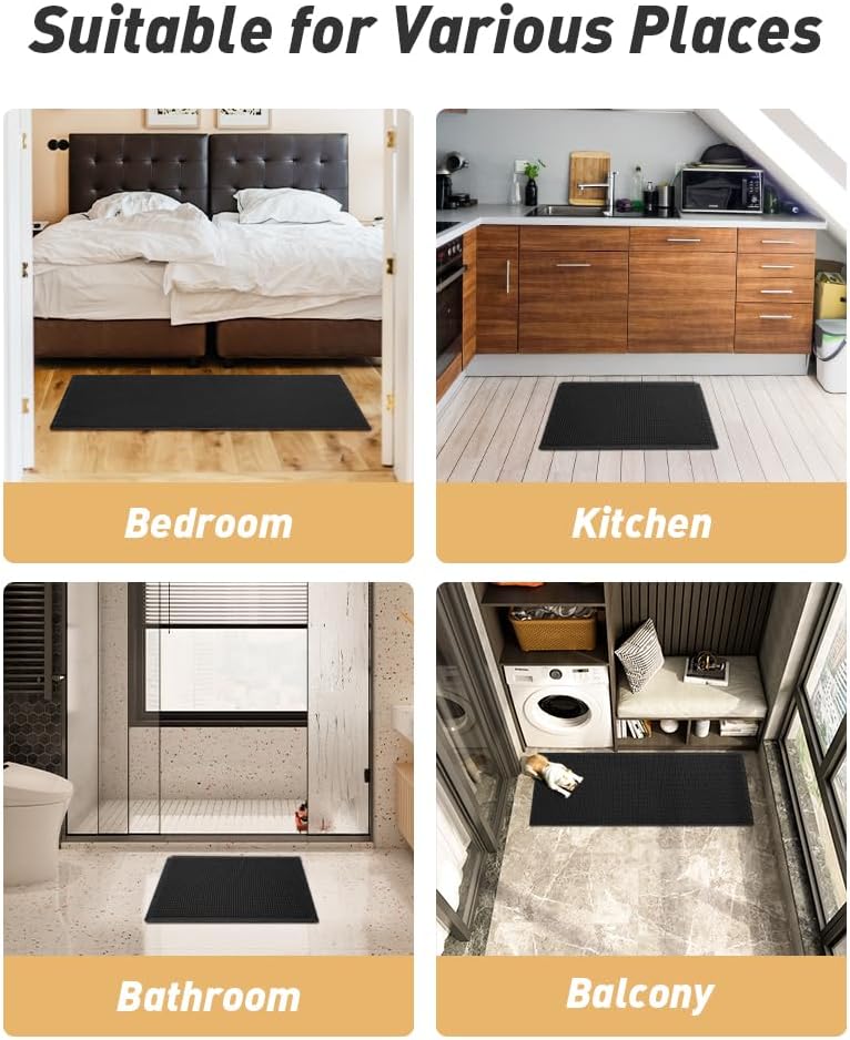 Black Waffle Runner Rug 17" x 60"