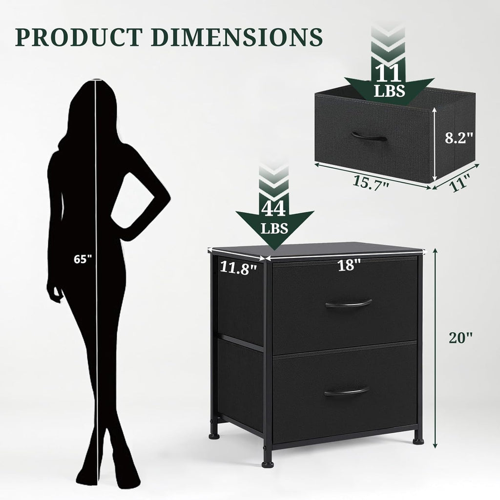 Small Nightstand with 2 Fabric Drawers 11.8"D x 18"W x 20"