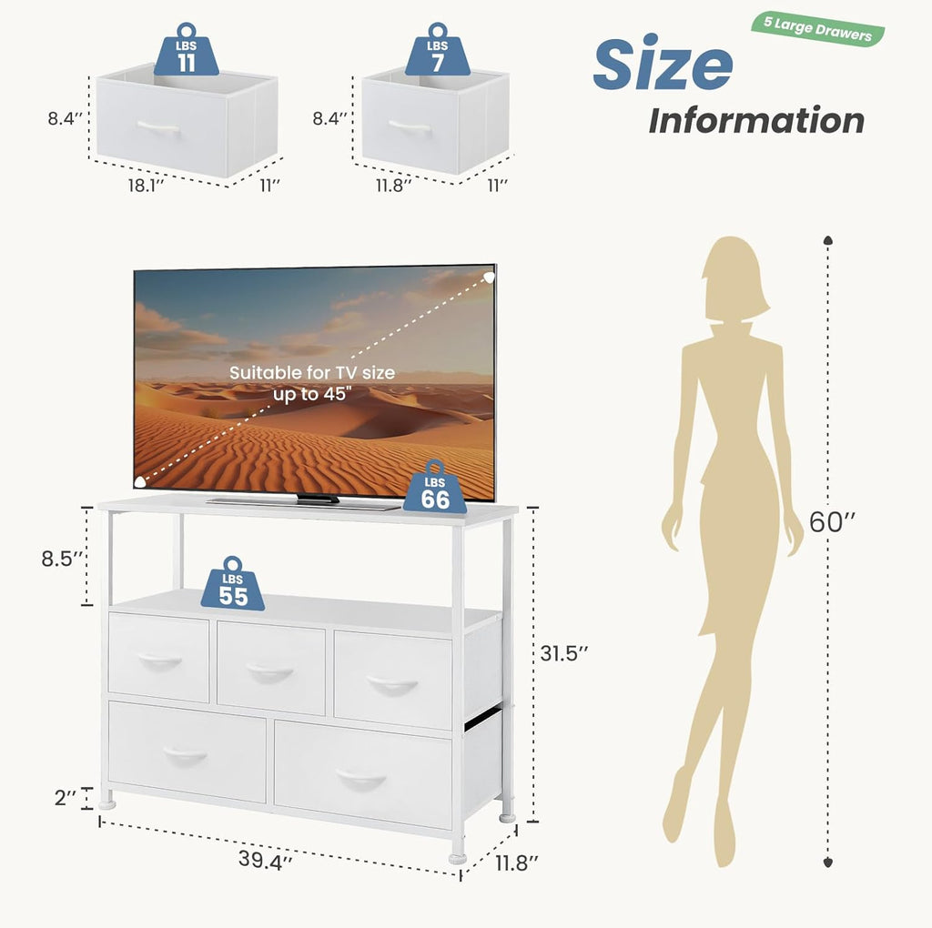 TV Stand with 5 Fabric Storage Drawers