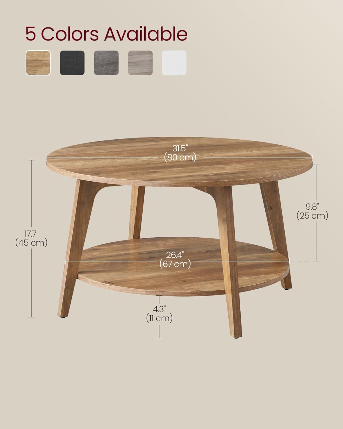 Round Coffee Table with Storage 31.5" Dia.