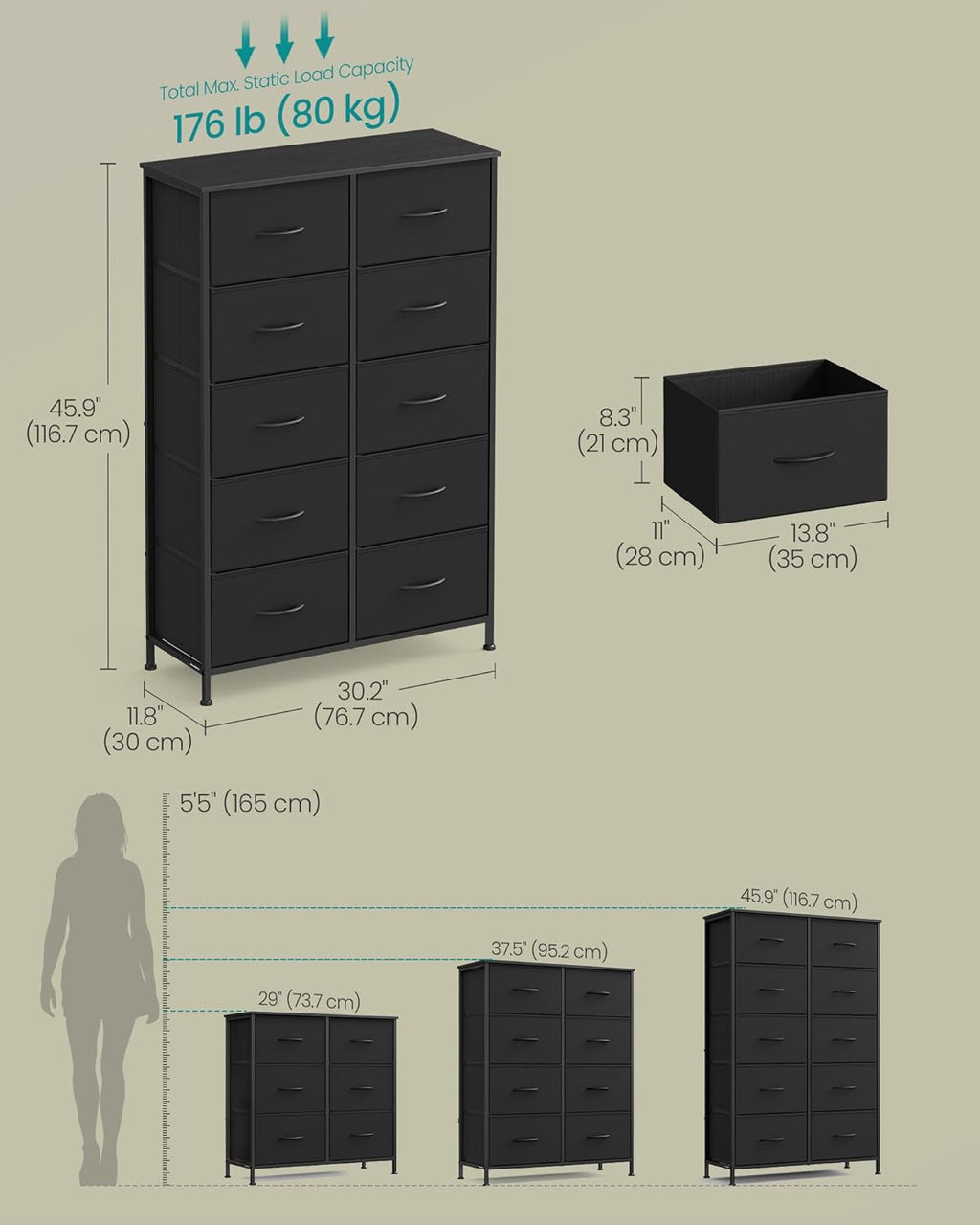 10-Drawer Rustic Brown and Ink Black Dresser