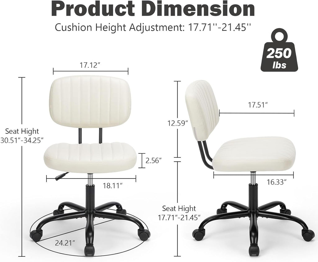 White Armless Desk Chair with Lumbar Support