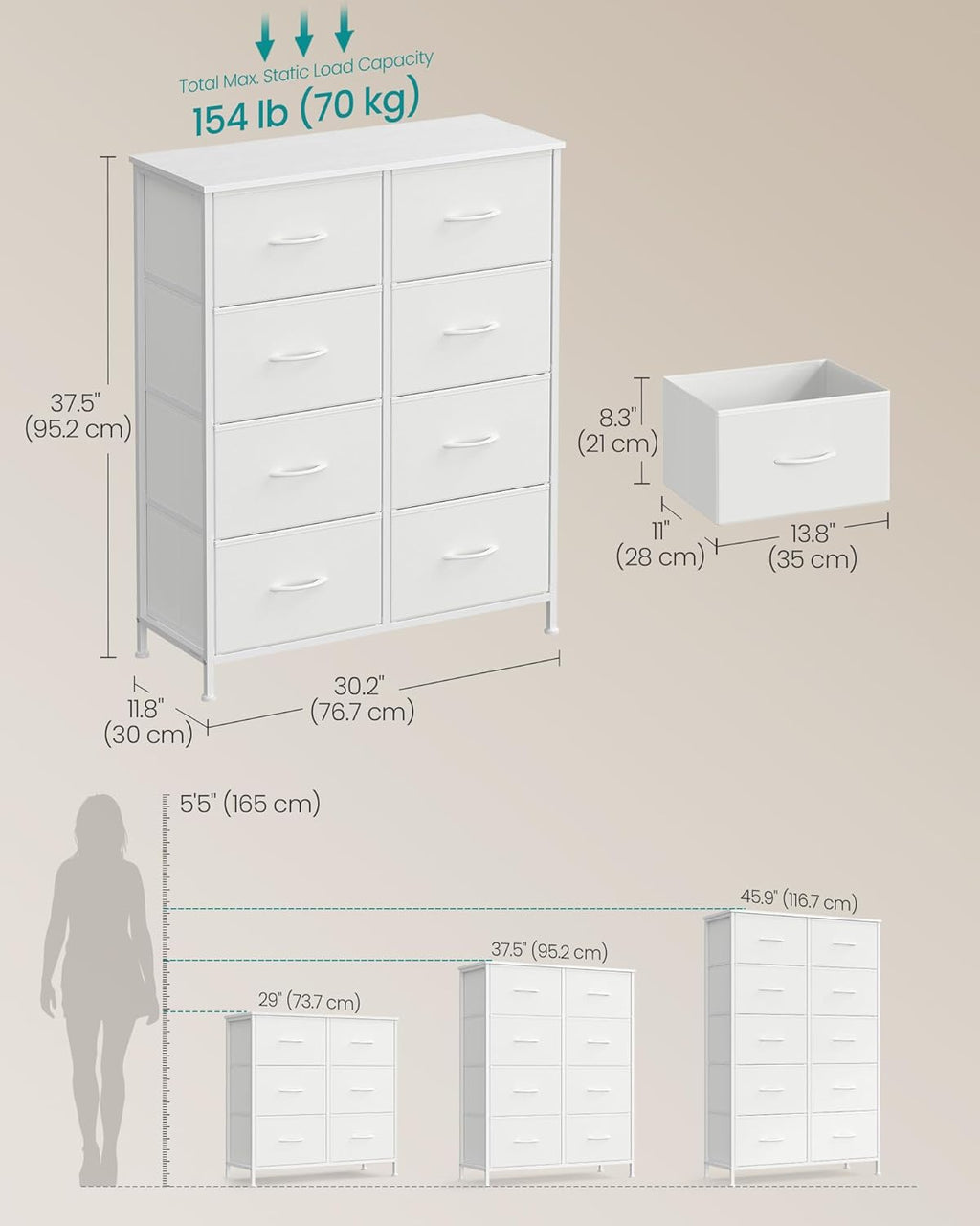 Bedroom Dresser with 8 Fabric Drawers
