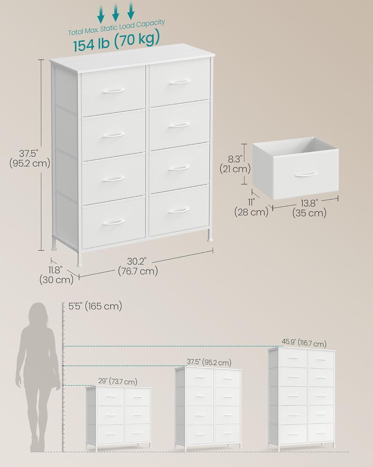 Bedroom Dresser with 8 Fabric Drawers