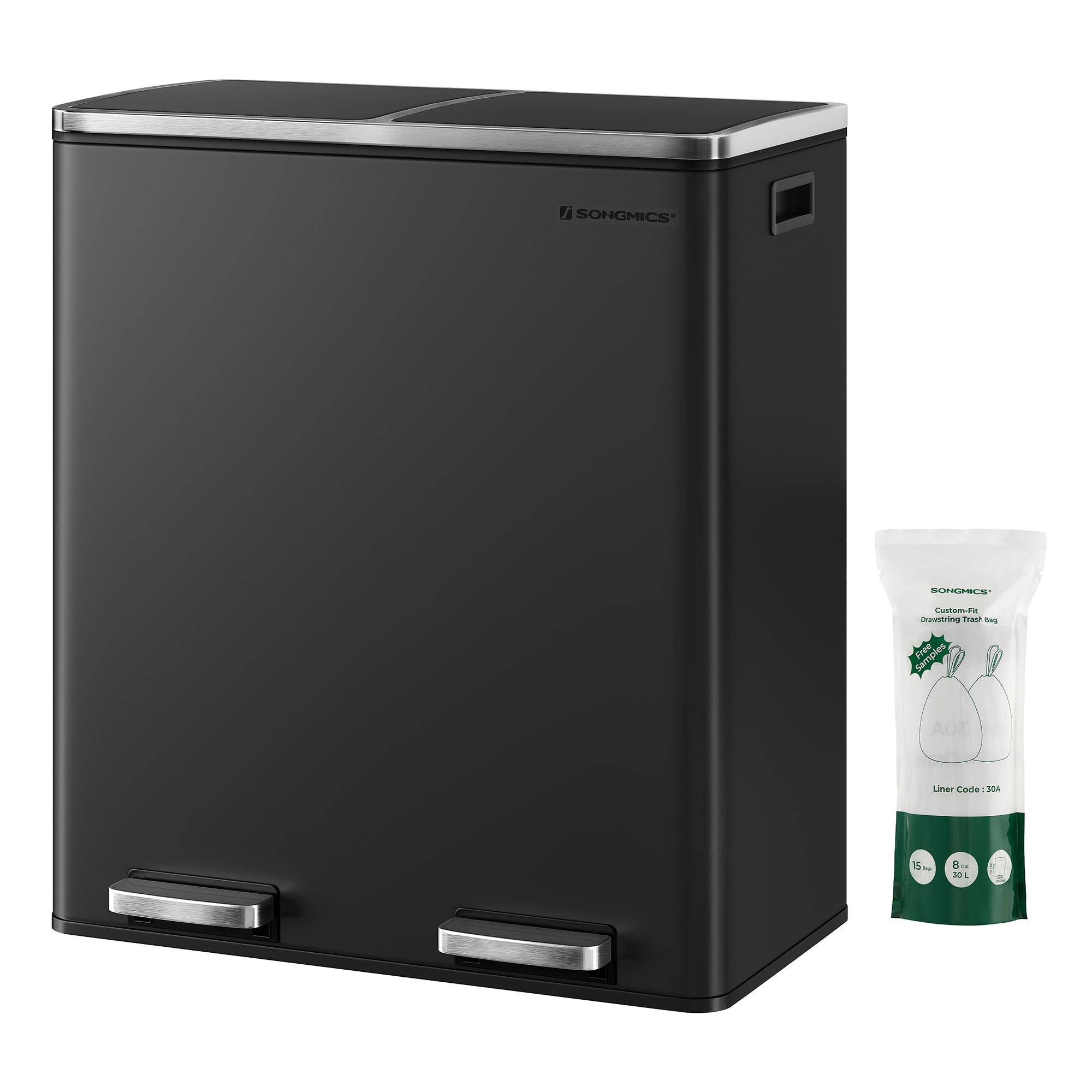 Airtight Kitchen Trash Can with 2 Compartments - 8 Gallon E