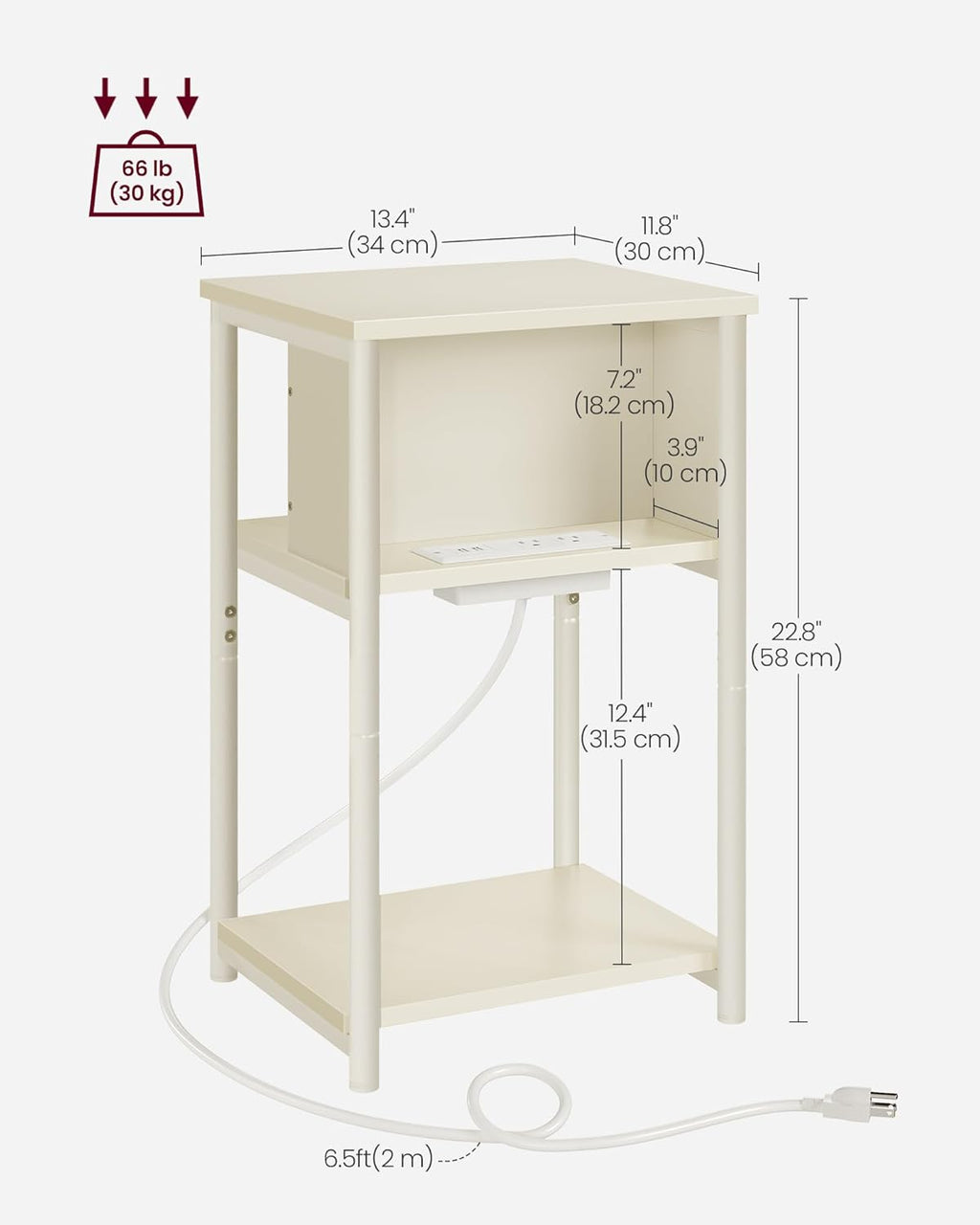 Side Table with Charging Station 11.8"x13.4"x22.8"