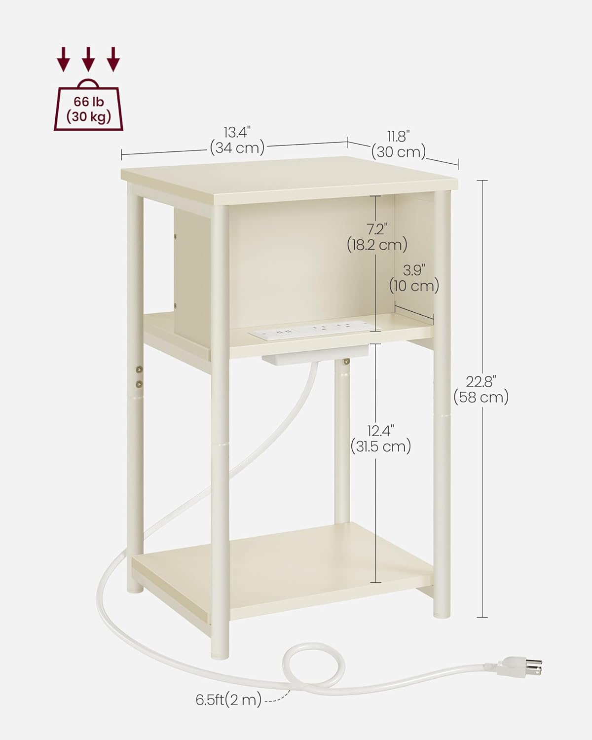 Side Table with Charging Station 11.8"x13.4"x22.8"