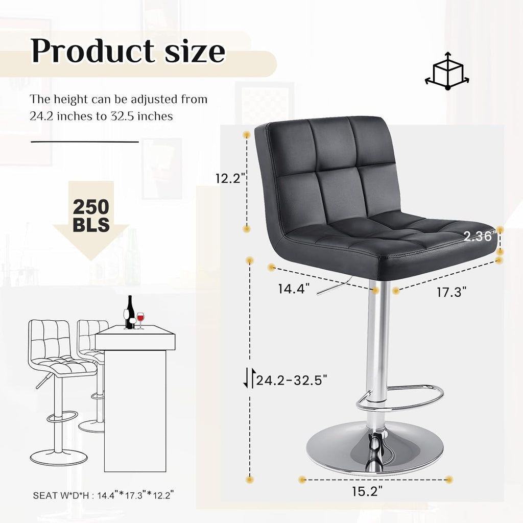 Set of 4 Black 24" Counter Height Bar Stools