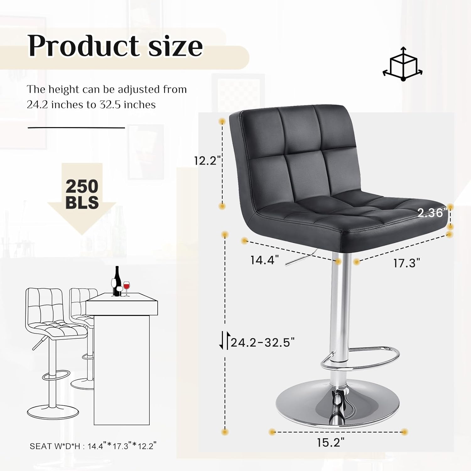 Set of 4 Counter Height Bar Stools 24"