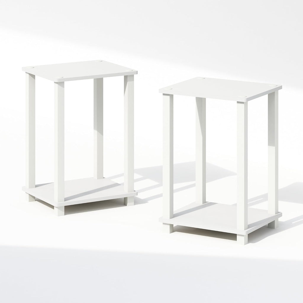 Set of 2 Small 2-Tier Nightstands with Open Shelf