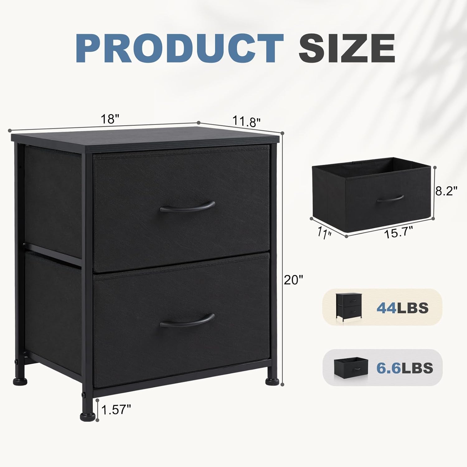 Set of 2 Small Nightstands with Fabric Drawers