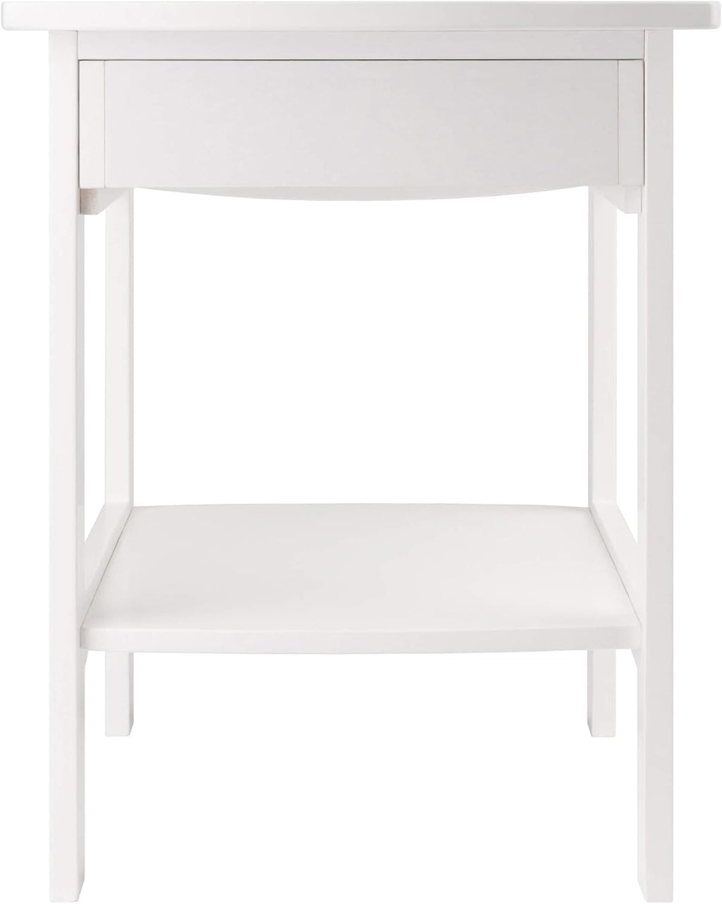 White Accent Table with Drawer and Shelf
