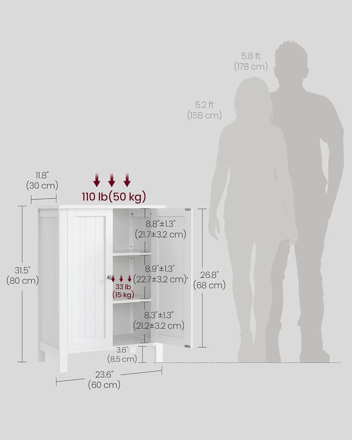 White Floor Storage Cabinet with Adjustable Shelves