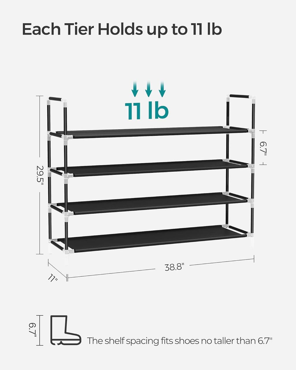 4-Tier Shoe Rack 38.8"W