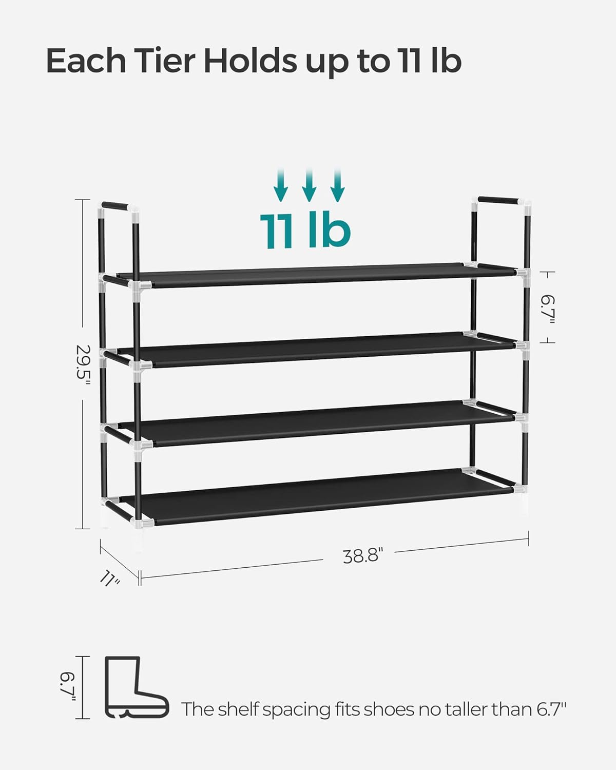 4-Tier Shoe Rack 38.8"W