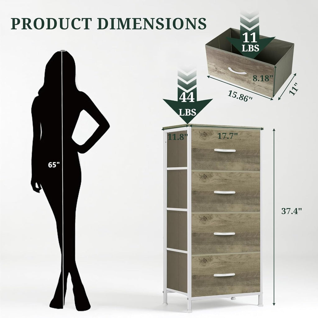 4-Drawer Nightstand Dresser with Wooden Top