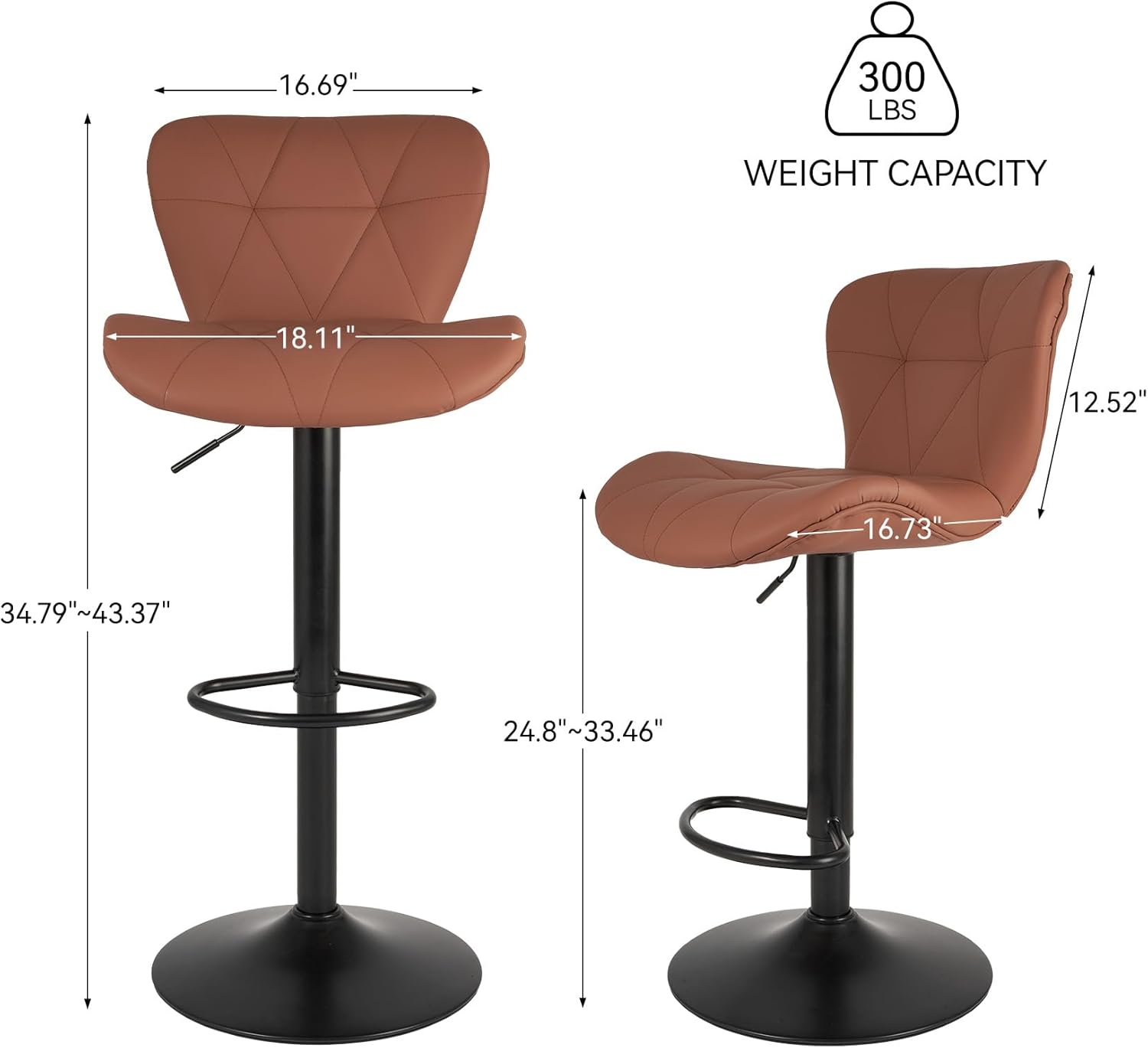 Set of 2 Adjustable Swivel Bar Stools