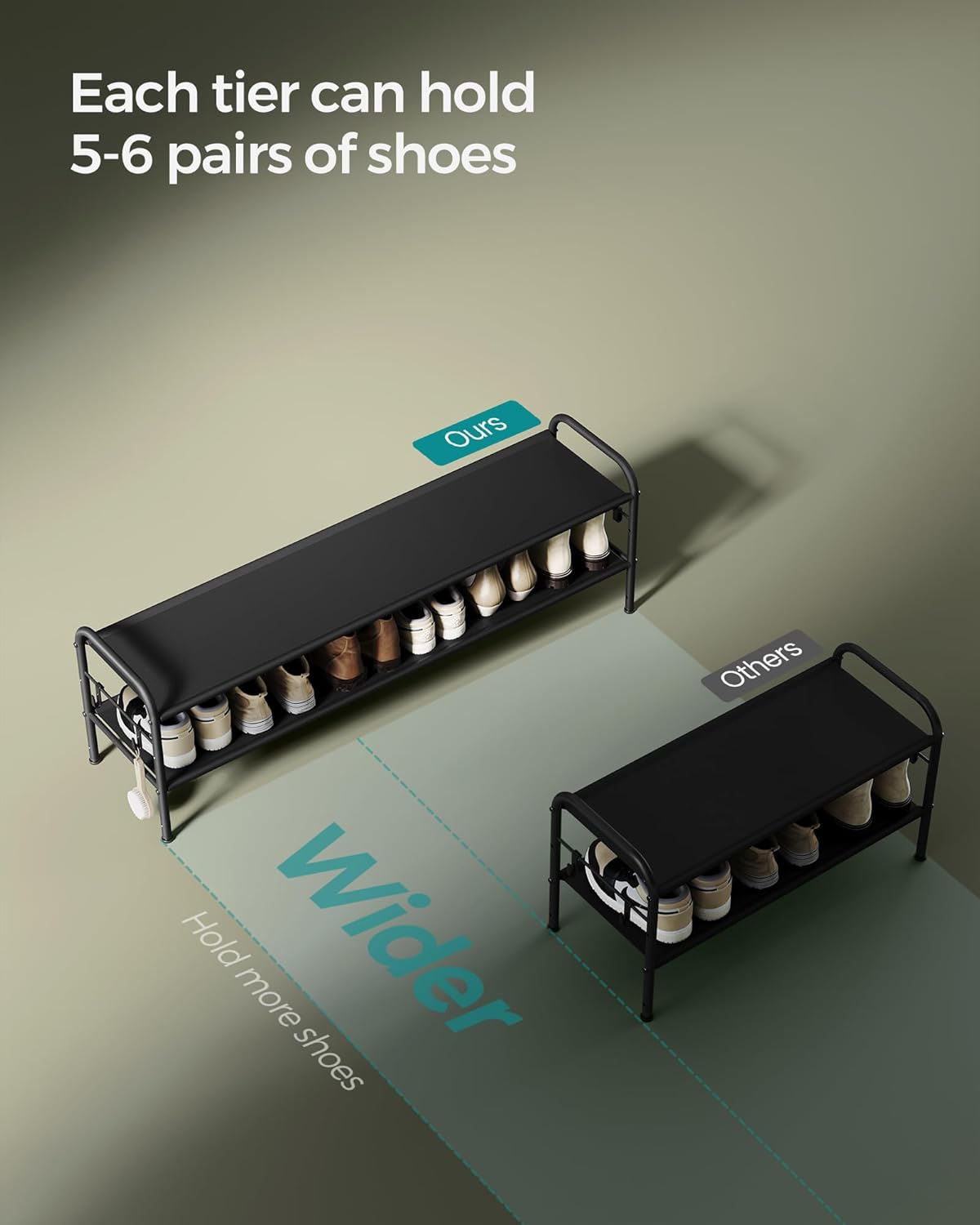 2-Tier Shoe Rack Organizer with Hooks