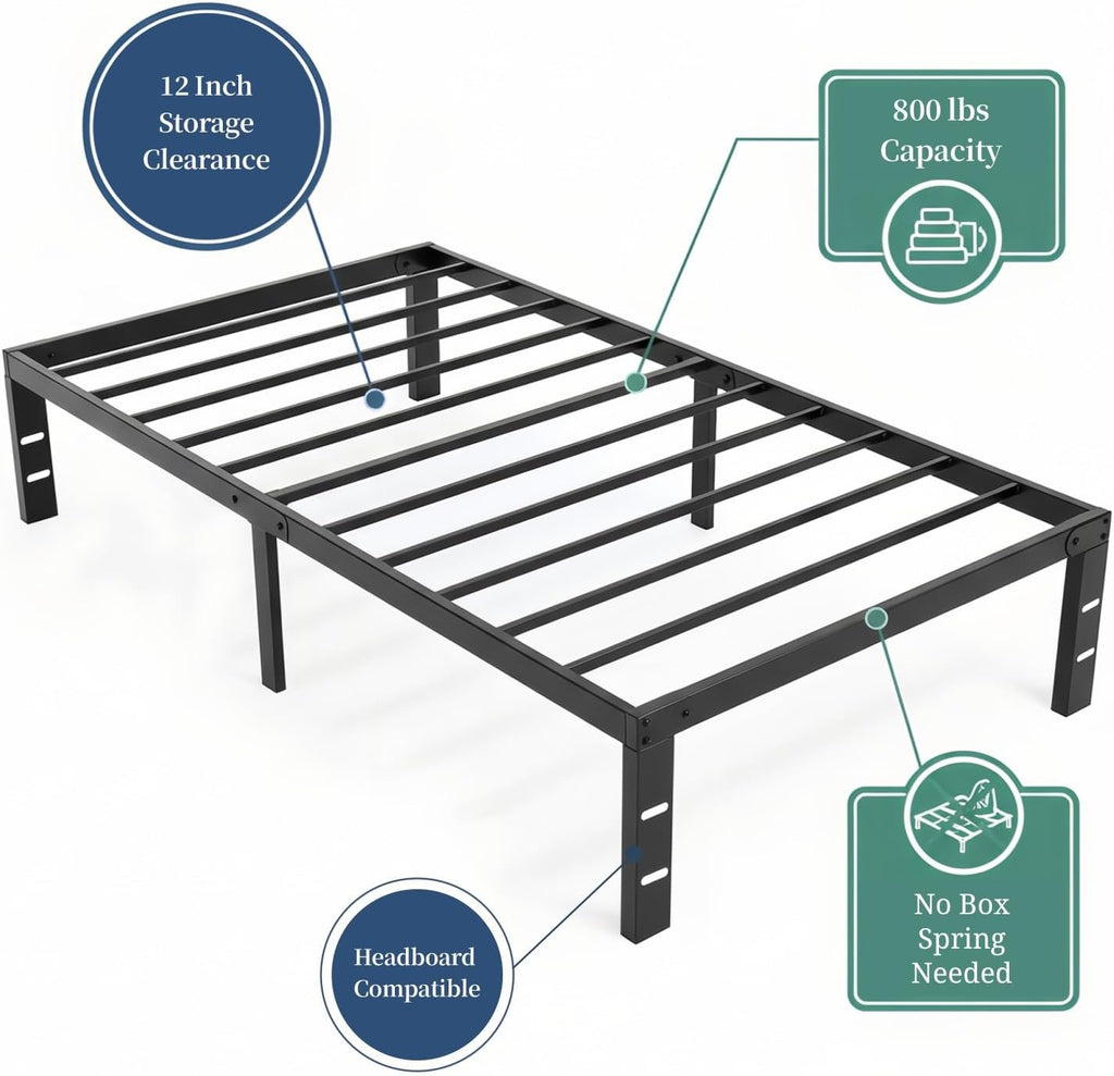 Twin Metal Bed Frame with Storage