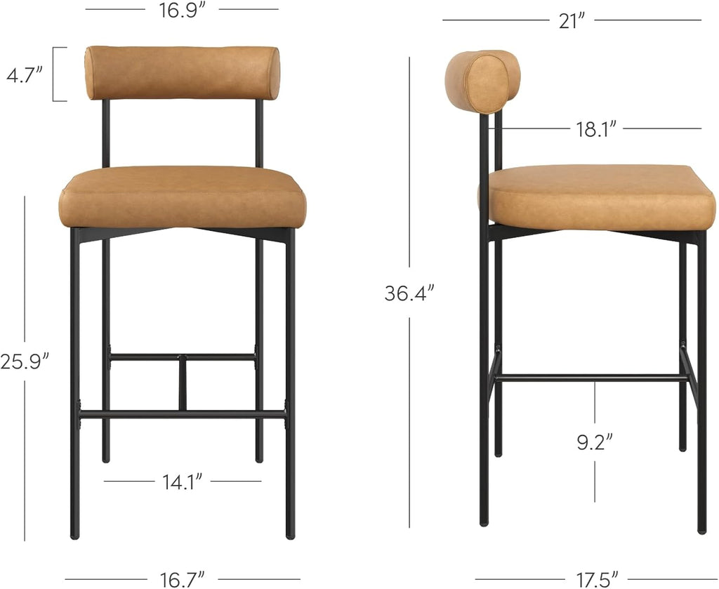 Set of 2 Brown Counter Height Barstools with Metal Legs