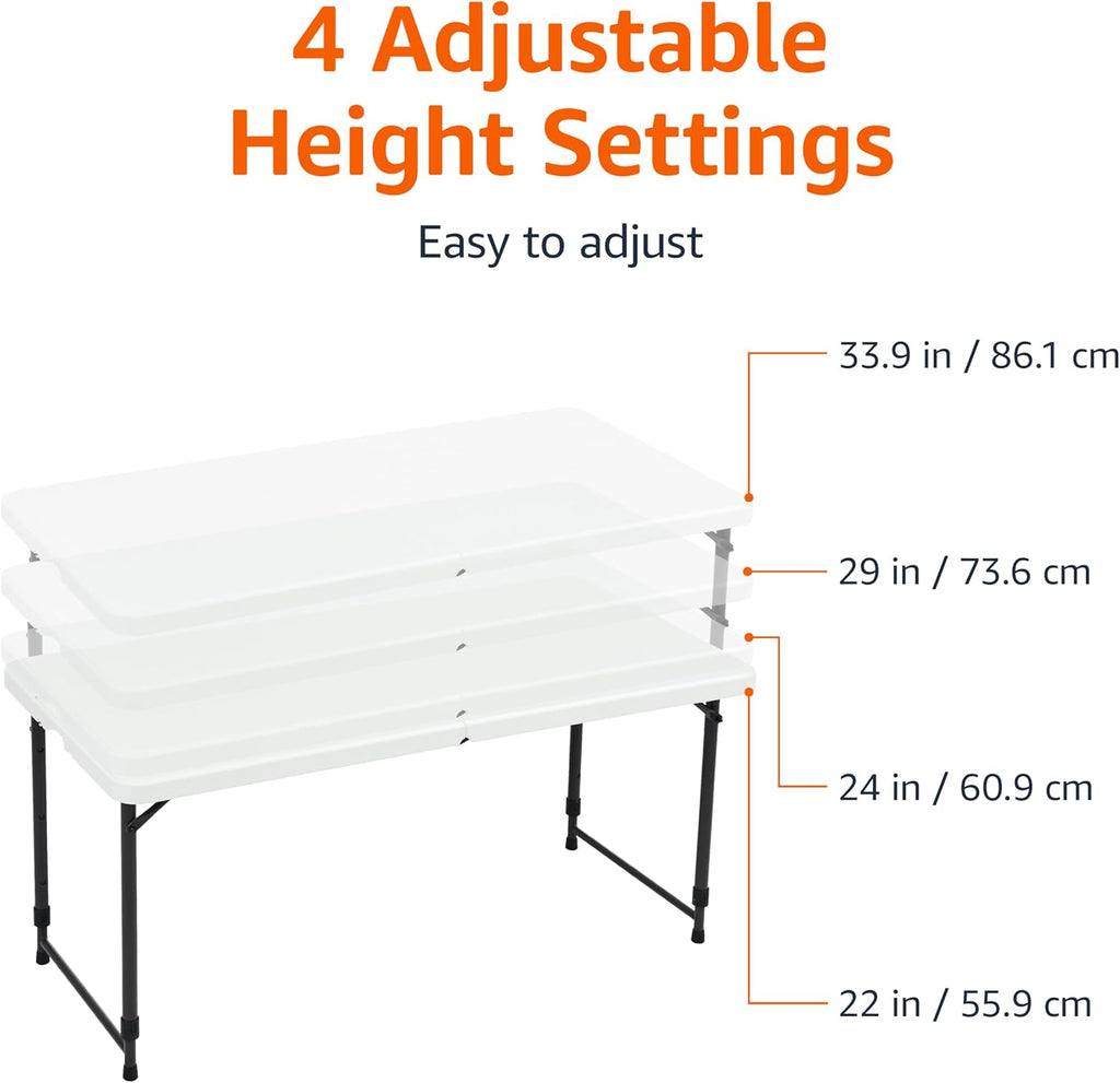 4ft Rectangular Folding Dining Table with Carrying Handle