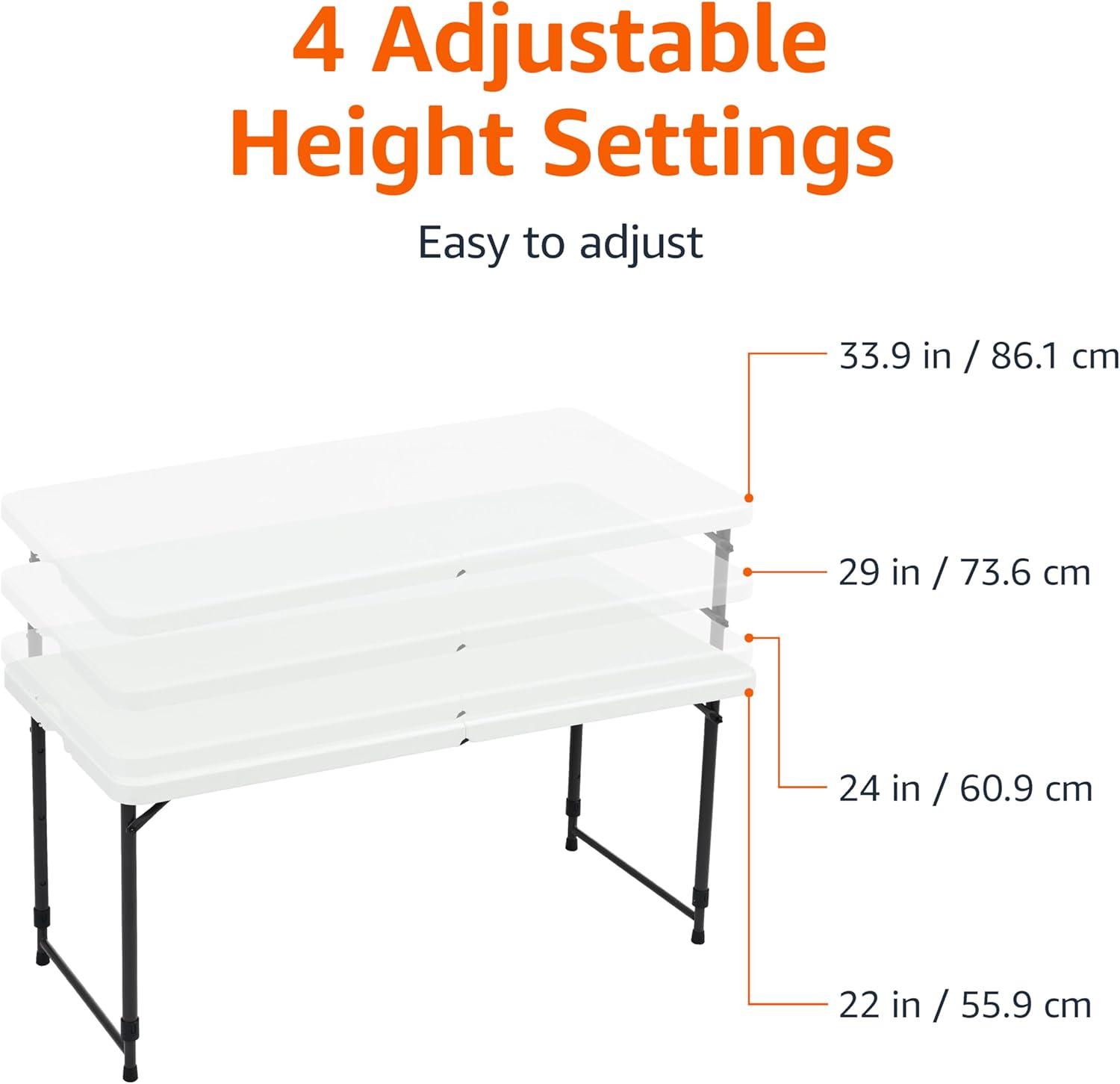 4ft Rectangular Folding Dining Table with Carrying Handle