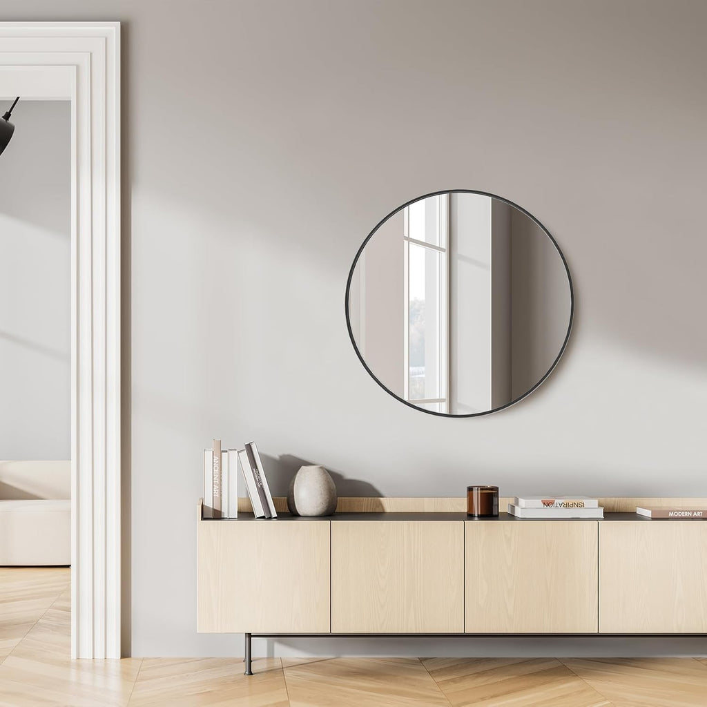 Black Round Wall Mirror 24"