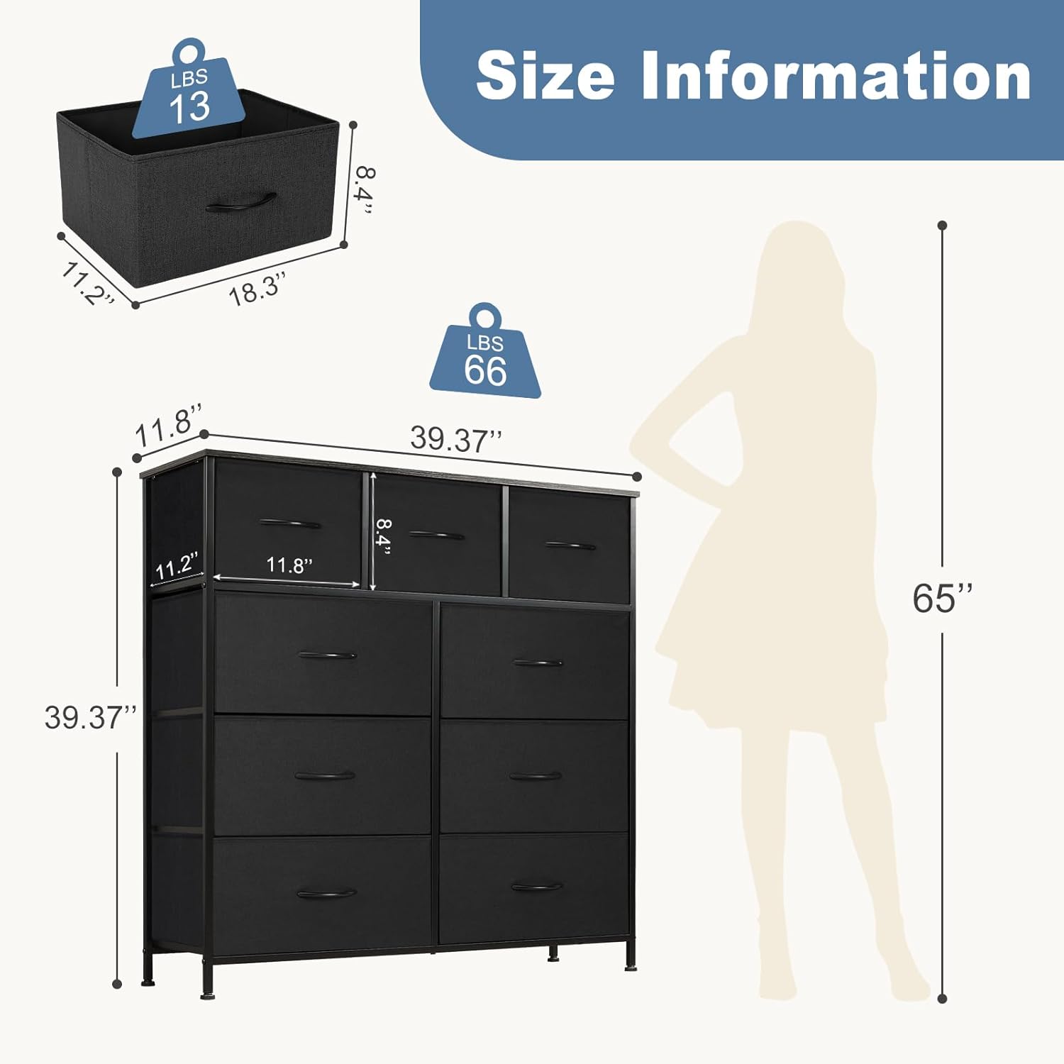 Fabric 9-Drawer Dresser with Metal Frame