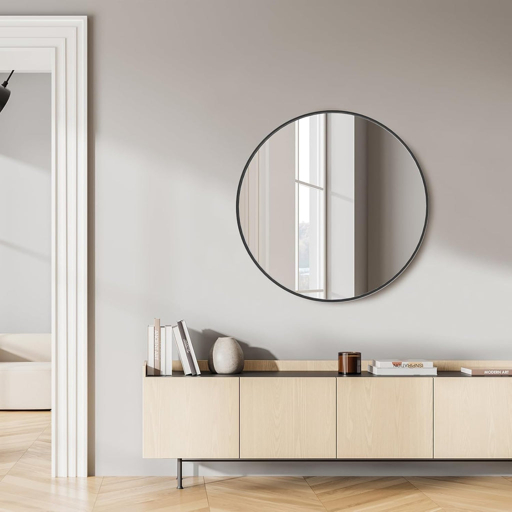 Black Round Wall Mirror 30"
