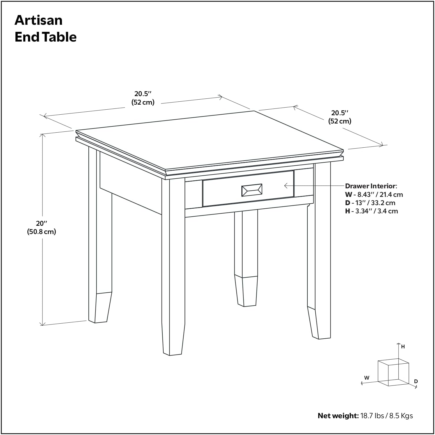 Solid Wood 21" Square End Table