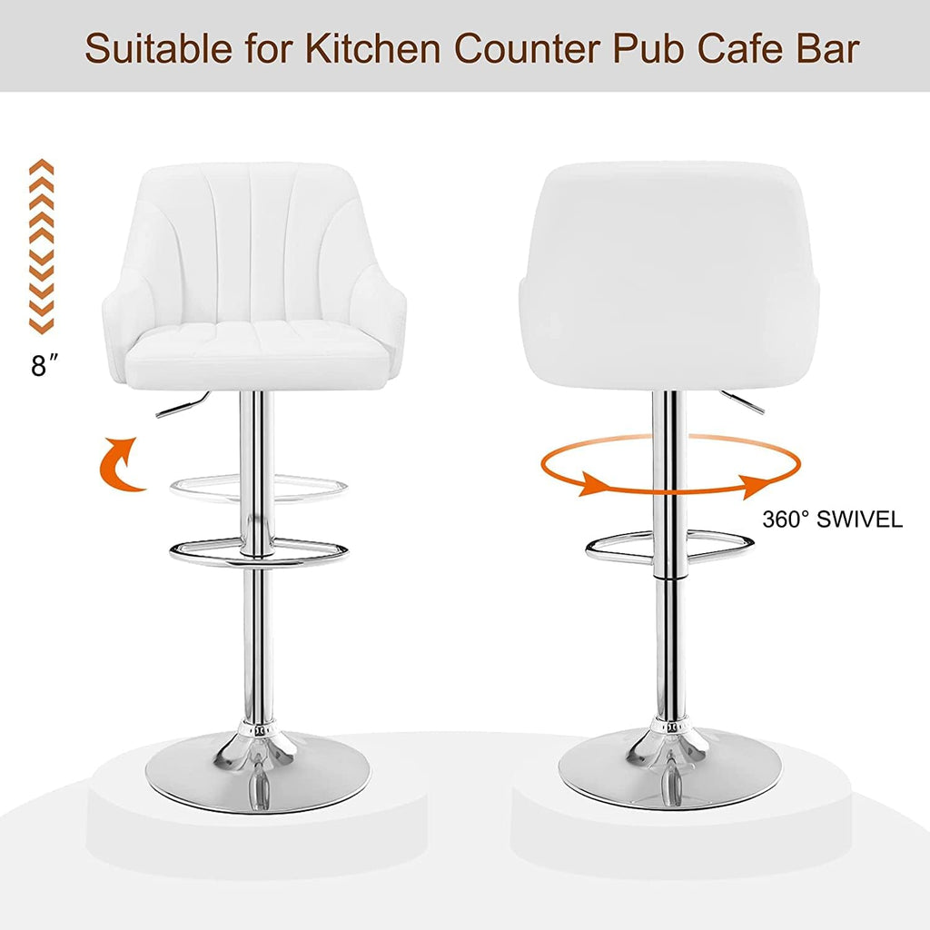 Set of 4 Adjustable Bar Stools with Back and Arm