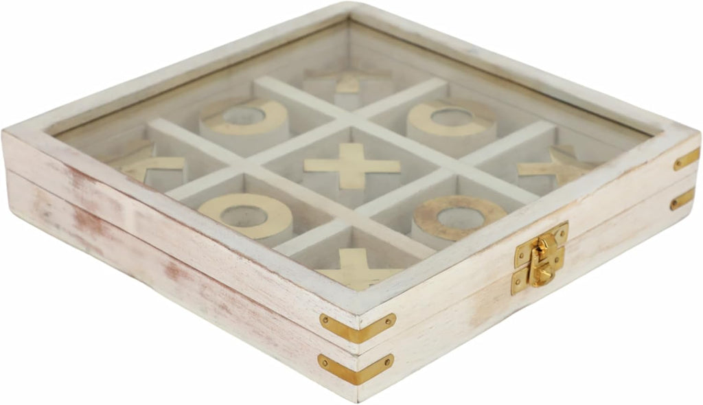 Wooden Tic Tac Toe Game 8" with Glass Lid