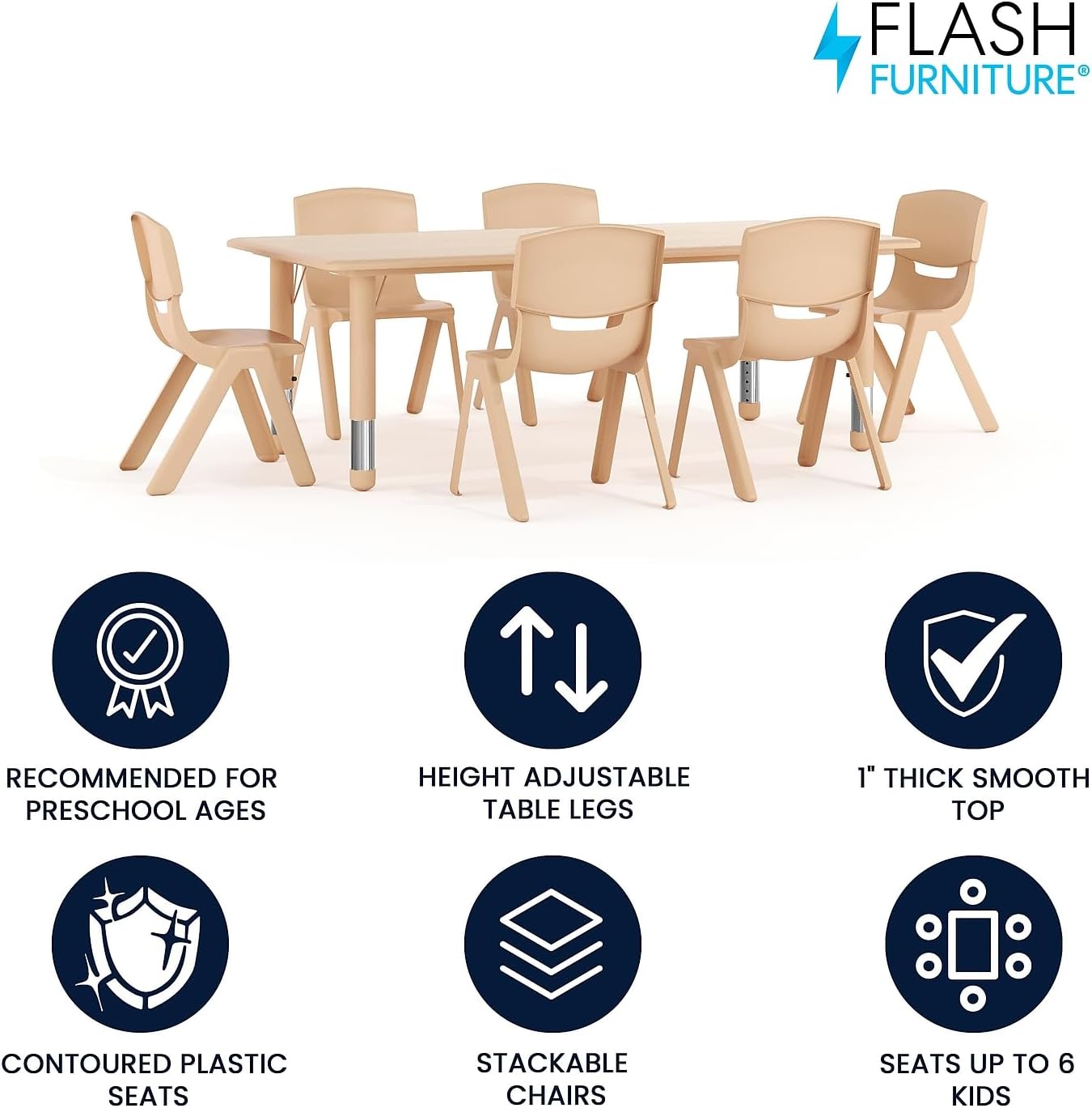 Classroom Activity Table with 6 Chairs 23.625"W x 47.25"L