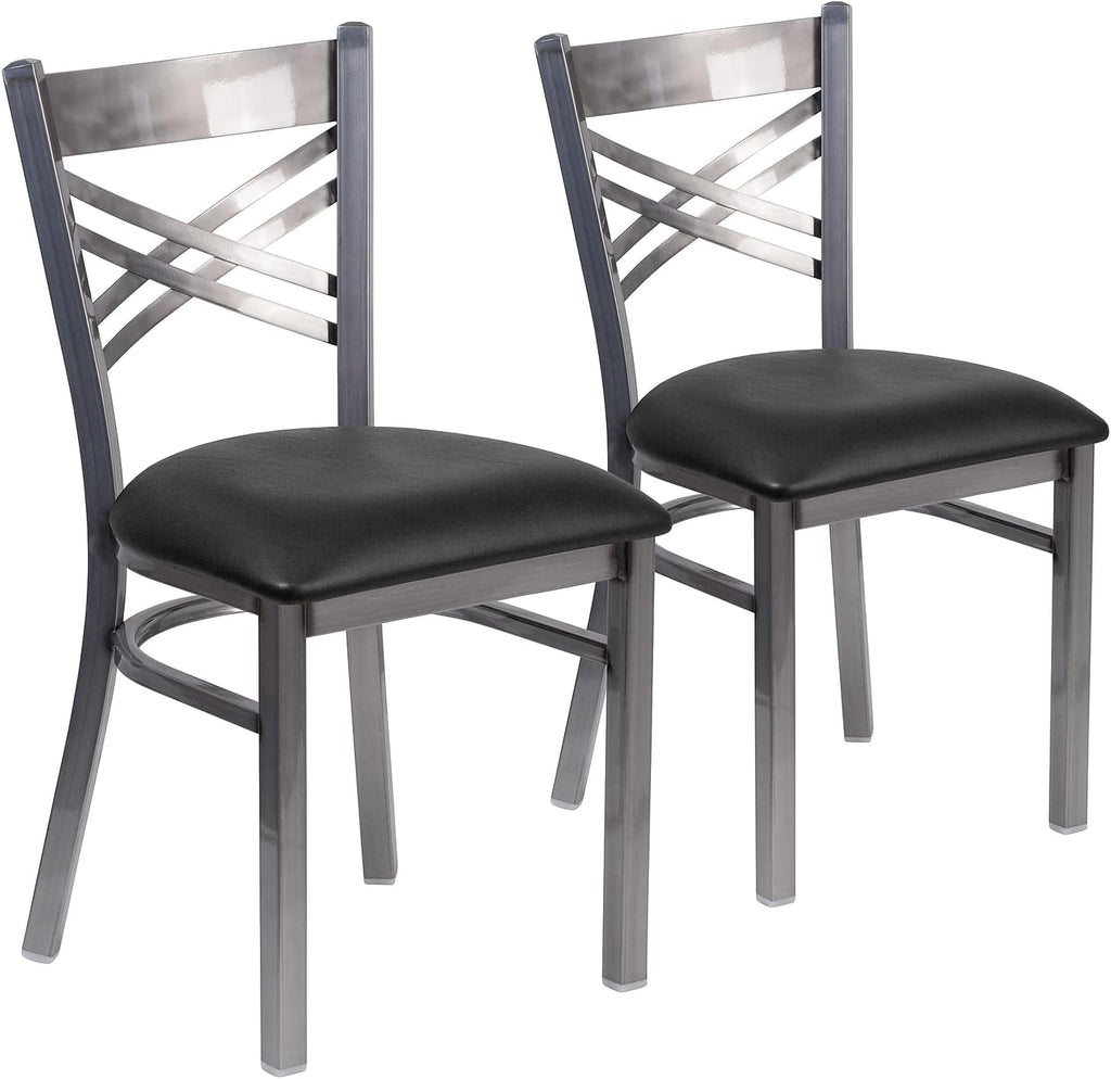 2-Pack Metal Restaurant Chairs with Black Vinyl Seat
