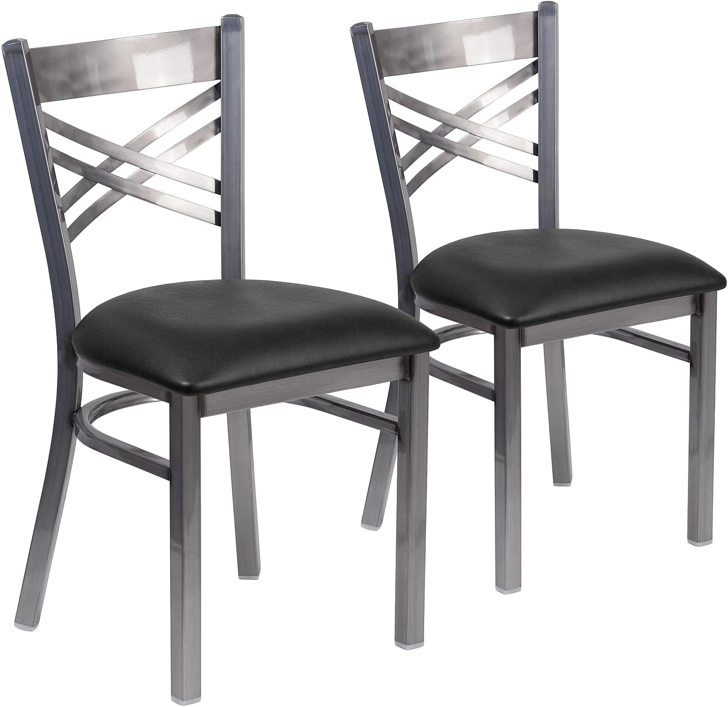 2-Pack Metal Restaurant Chairs with Black Vinyl Seat