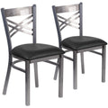 Flash Furniture 2 Pack HERCULES Series Clear Coated ''X'' Back Metal Restaurant Chair - Black Vinyl Seat Black Vinyl Seat,Clear Coated Metal Frame Set of 2