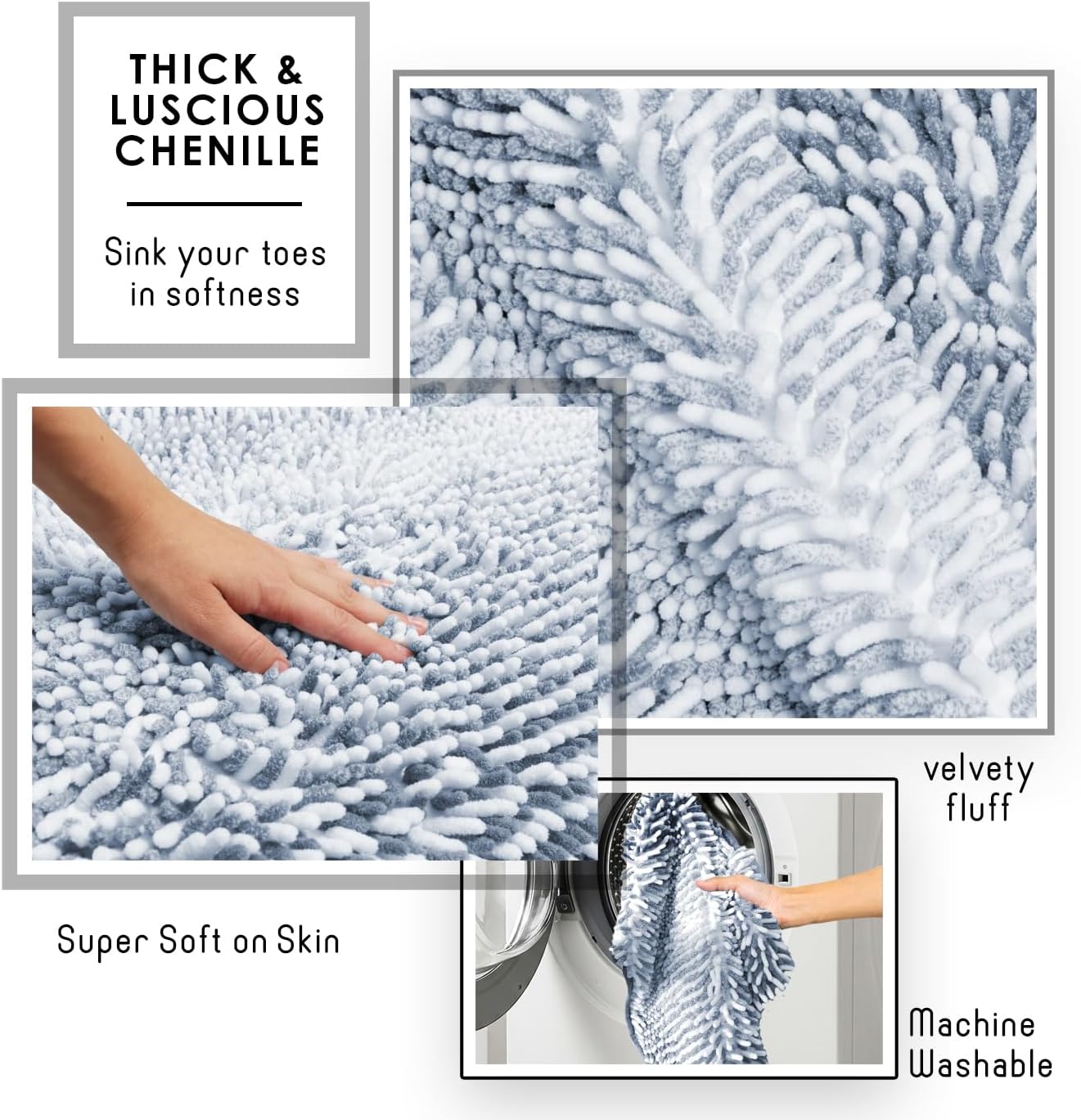 Ombre Blue Bathroom Rugs Set 17"x24" + 20"x32"
