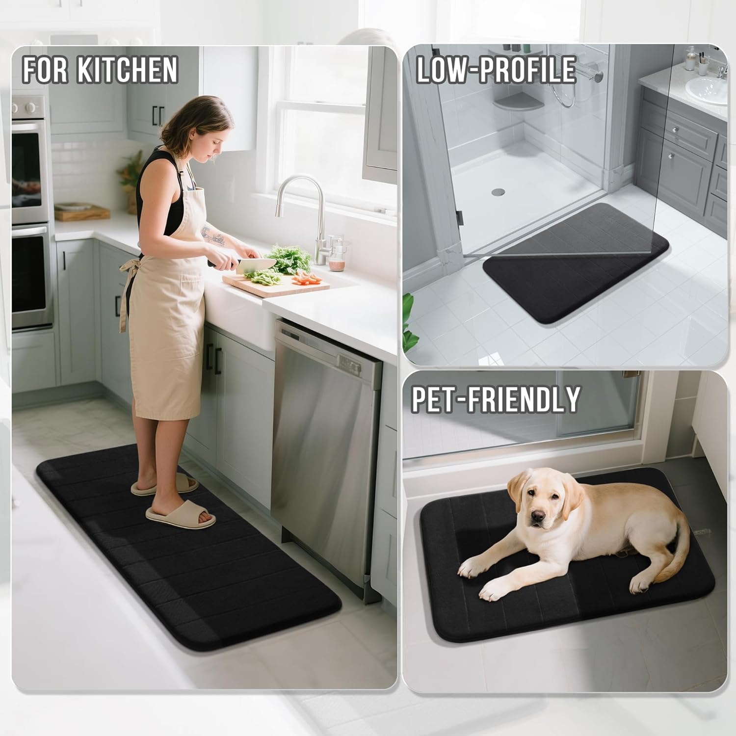 72"x24" Super Soft Black Bathroom Runner Rug