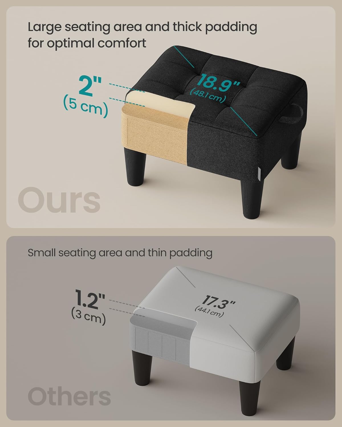 Small Footstool Ottoman with Legs