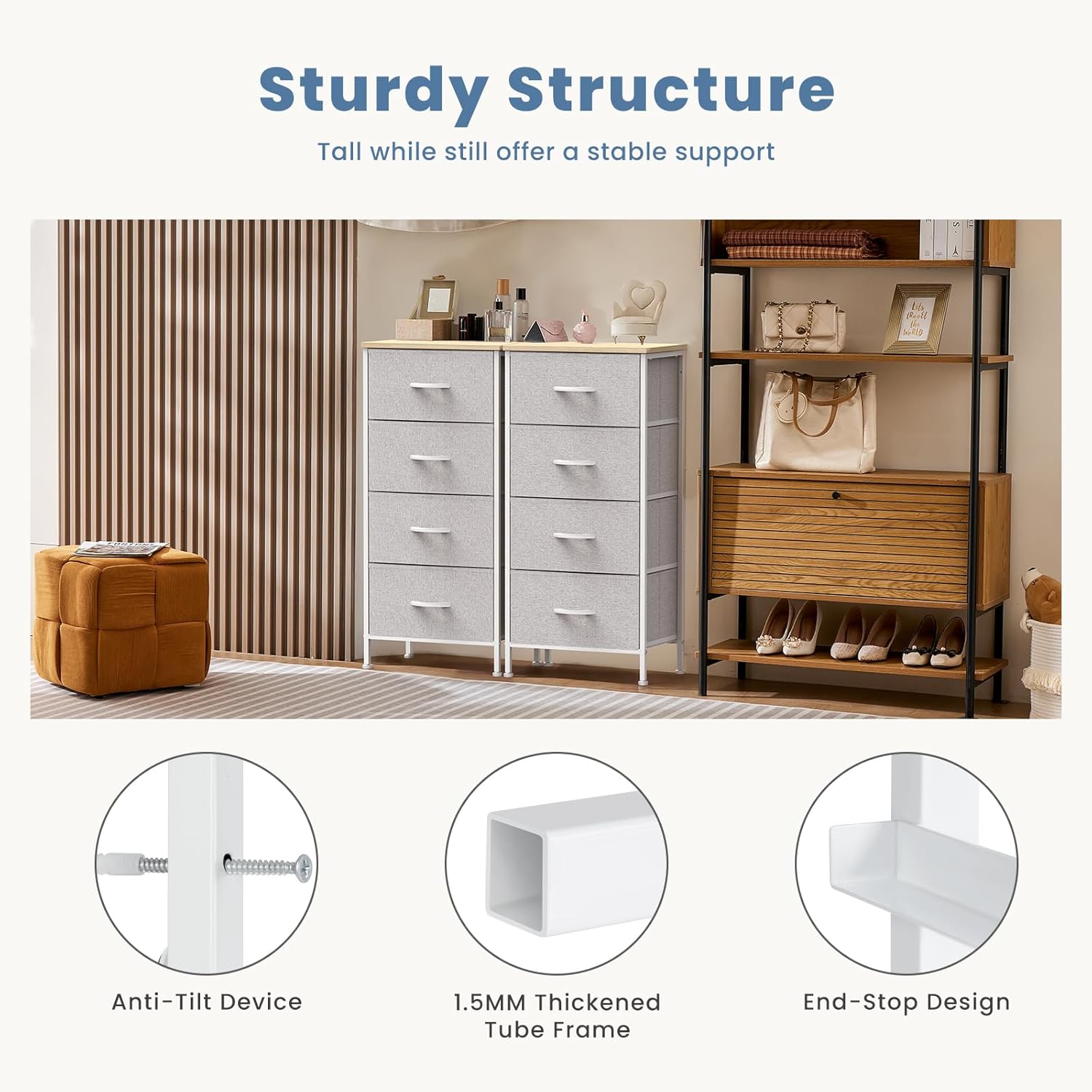 Light Gray Nightstand with 4 Drawers 11.82"Dx17.71"Wx37.4"H
