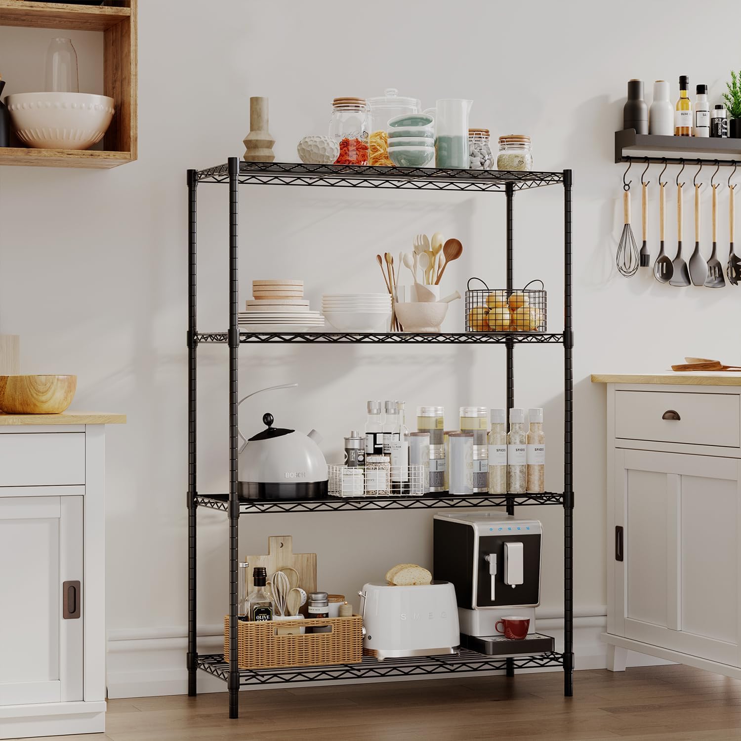 4-Tier Wire Storage Shelves 36x14x54 Black