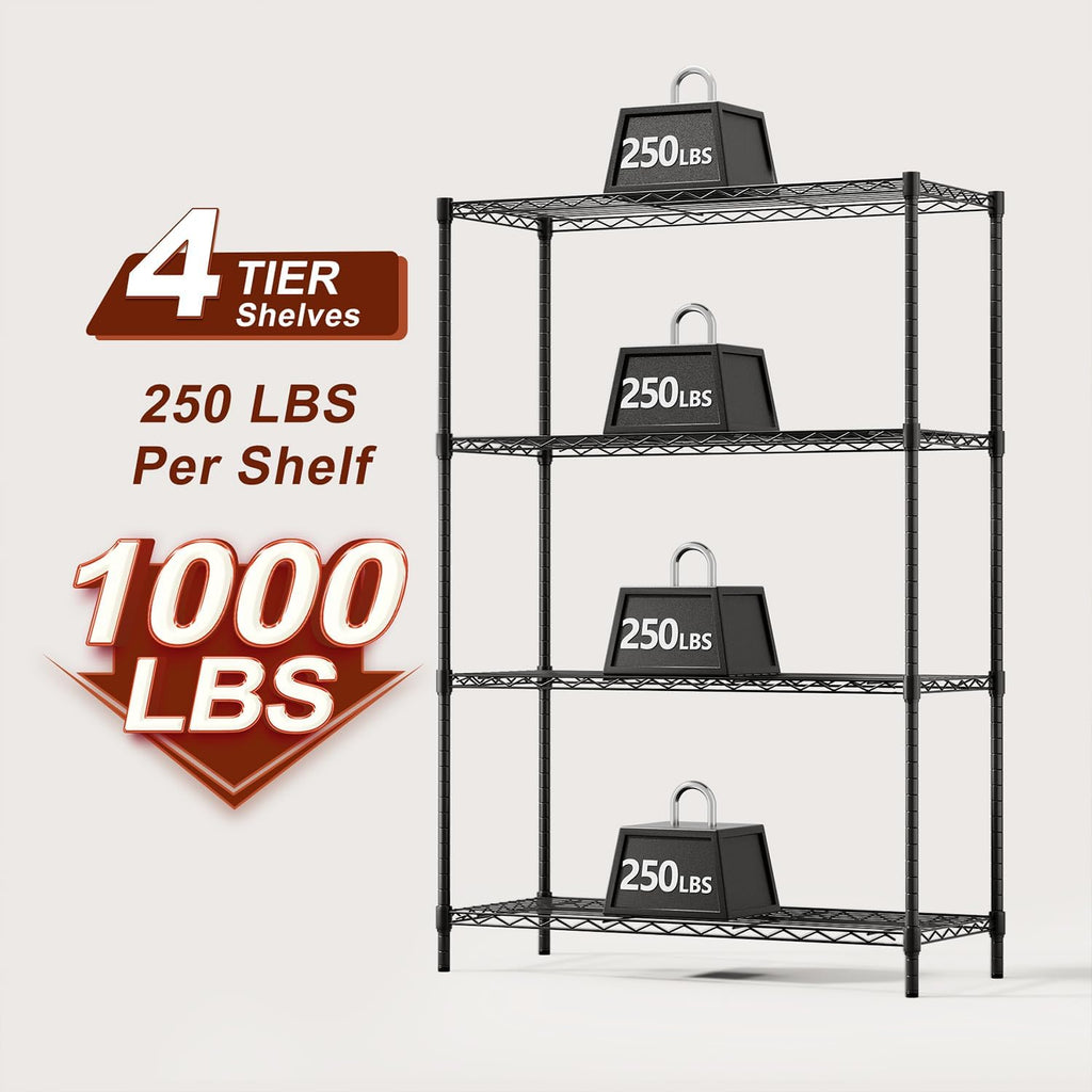 4-Tier Wire Storage Shelves 36x14x54 Black
