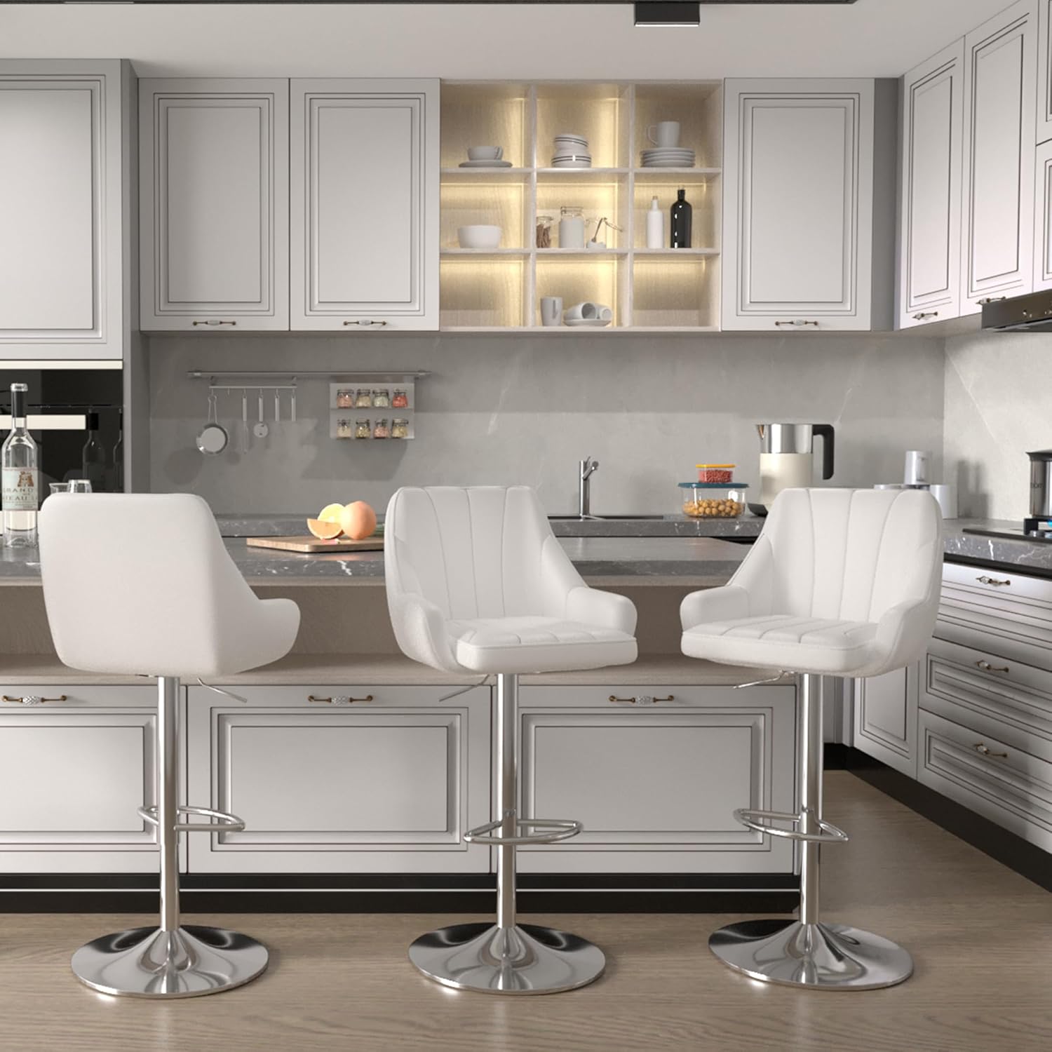Set of 4 Adjustable Bar Stools with Back and Arm