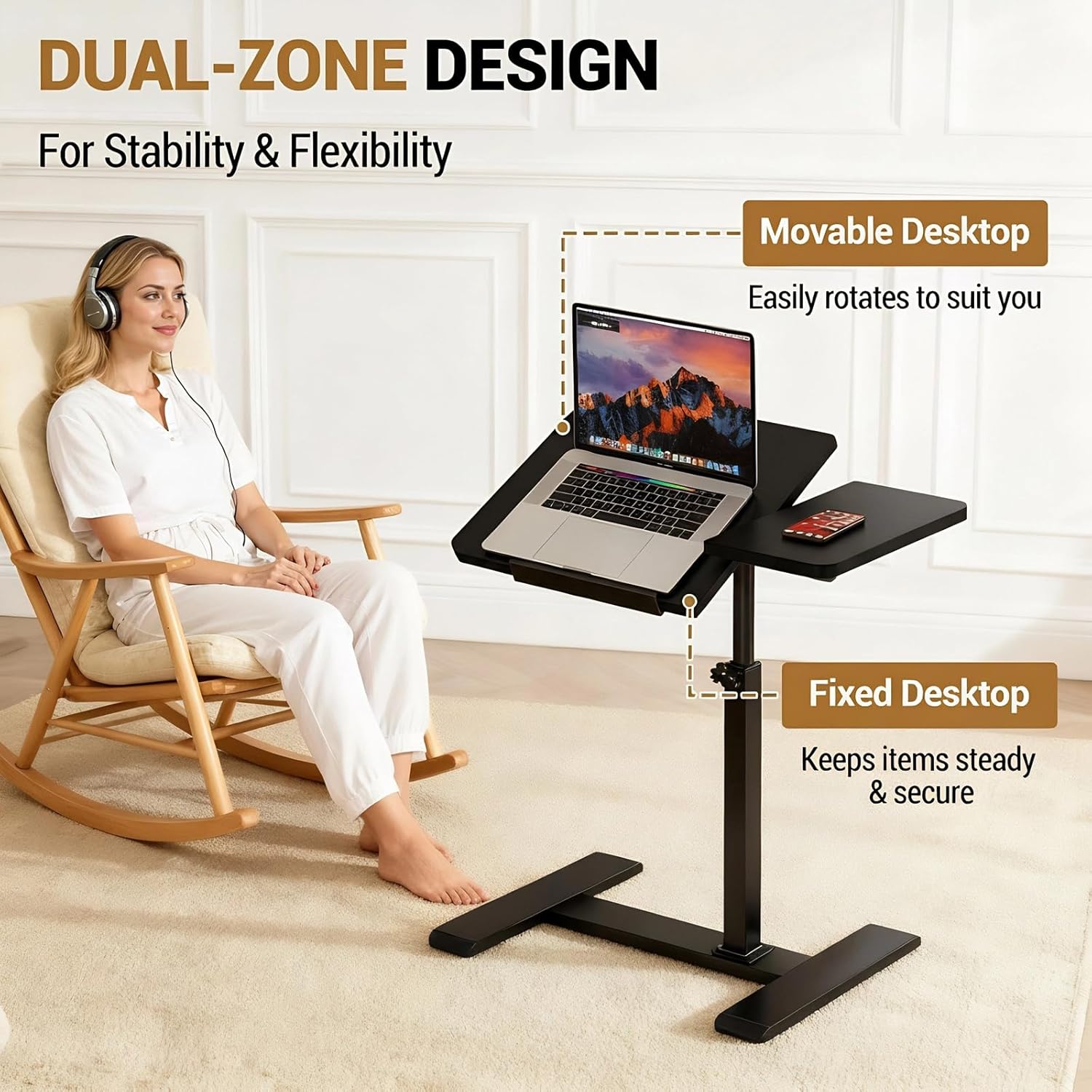 Height Adjustable Overbed Table with Wheels