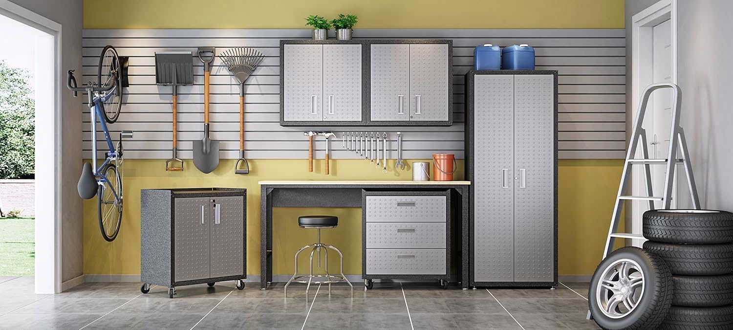 Black/Grey Floating Garage Storage Cabinet