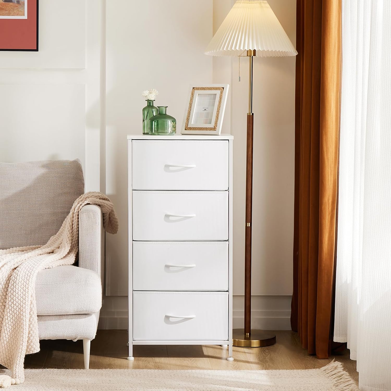 Small Nightstand with 4 Fabric Drawers